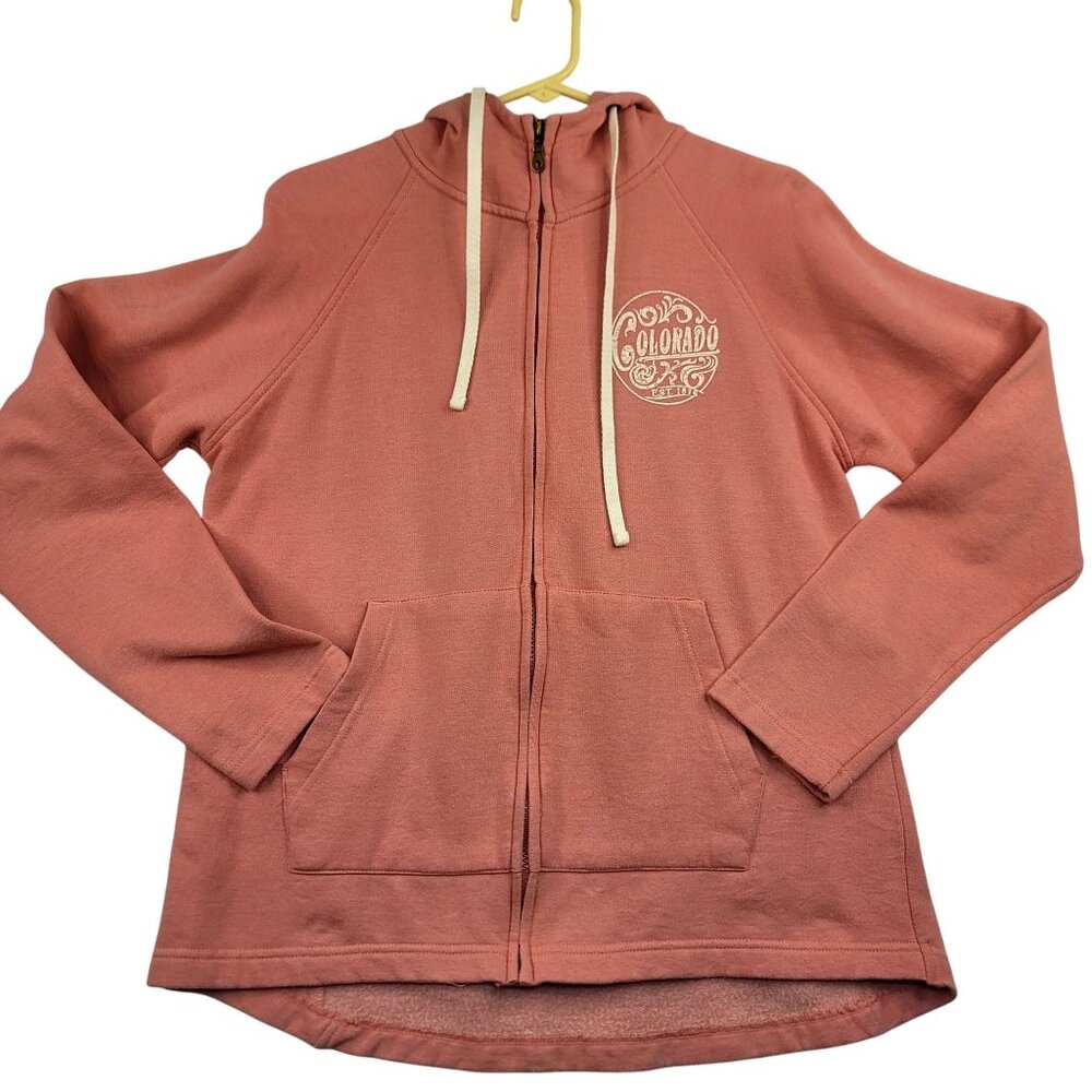 Womens Full Zip Large Pink Hoodie Colorado Logo Cotton Ranch Barn Farm Western